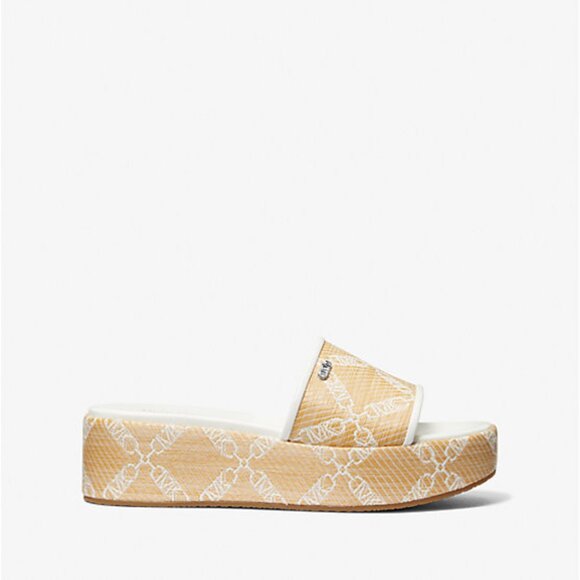 Michael Kors Ember Empire Logo Jacquard Straw Platform Sandals - Picture 2 of 3